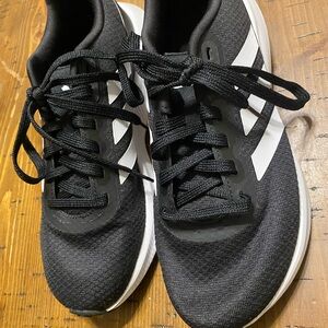 Adidas Black Mesh Athletic Shoes with White Stripes
